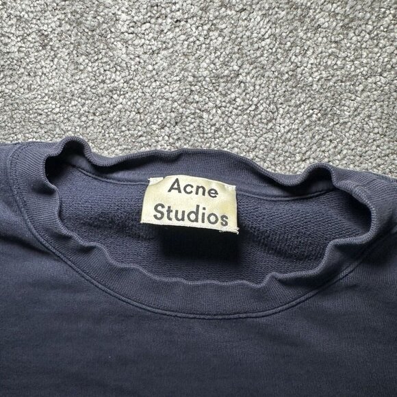 Acne Studios Casey Slogan Everything Sweatshirt Mens Large Navy Jumper Crewneck - Picture 3 of 9